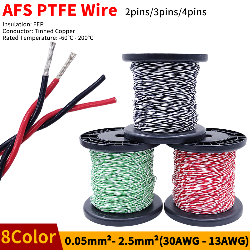 Diy Electronics Audio - PTFE Wire AFS200 2pins 26/25/24/22/20/18/17/15/13AWG FEP